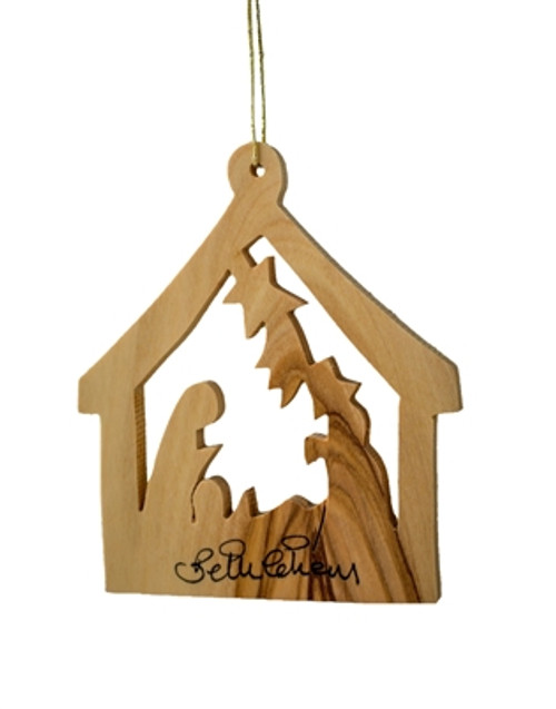 Hand-Carved Olivewood from the Holy Land ON SALE! | Stabe Ornament with Nativity Scene, 3" | Lindenhaus Imports in Helen, Ga