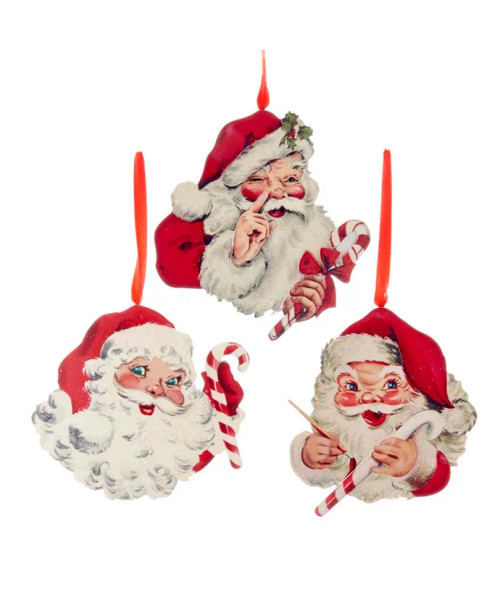Kurt S. Adler Christmas ON SALE | Retro Mind Wooden Santa Ornaments | Lindenhaus Imports in Helen, Ga