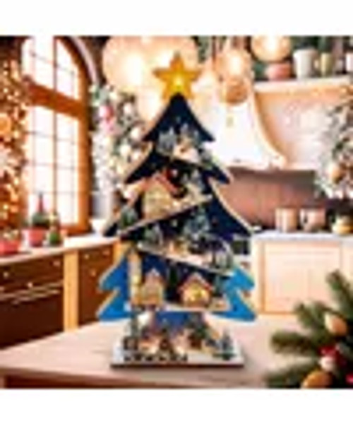 LED Light-Up Wooden Christmas Tree with Multi-Level Village Centerpiece JEL0962 LED Light-Up Wooden Christmas Tree with Multi-Level Village Centerpiece JEL0962
