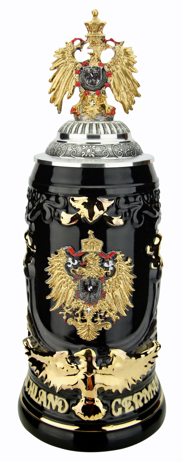 24K Gold Deutschland Eagle German Beer Stein with 3D Golden Eagle Lid by KING WERK 430/SZGH