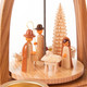 Authentic German Pyramids ON SALE! | Features handcrafted Joseph, Mary, Jesus, and Shepard in manger on the lower turntable, 2 handcrafted sheep, and 4 premium brass candle holders. USE: place the candle in the designated holders on the pyramid. Heat from the candle will slowly cause the blades to rotate. | 1-Nativity Scene with Shepard, 10" 085/P/028/D/3T | Handmade in the Erzgebirge region of Seiffen, Germany | Lindenhaus Imports in Helen, Ga