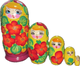 Handcrafted Matryoshka Stackable Nesting Dolls ON SALE! | FRONT: 5 mini yellow and Burgundy stackable dolls with bright blue eyes, blonde hair, and hand-painted red flowers | Mini Yellow and Burgundy Matryoshka with Hand-Painted Flowers, 4.5" LIND-21 | Lindenhaus Imports in Helen, Ga