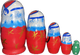 Handcrafted Matryoshka Stackable Nesting Dolls ON SALE! | BACK: 5-piece stackable wooden dolls featuring individually unique hand-painted Santas with bright blue eyes | Mini Santa Matryoshka with Tree, 4.5" LIND-32 | Lindenhaus Imports in Helen, Ga