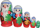 Handcrafted Matryoshka Stackable Nesting Dolls ON SALE! | FRONT: 5-piece stackable wooden dolls featuring individually unique hand-painted Santas with bright blue eyes | Mini Santa Matryoshka with Tree, 4.5" LIND-32 | Lindenhaus Imports in Helen, Ga