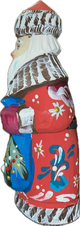 Handcrafted Wooden Christmas Santas ON SALE! | RIGHT: This colorful Santa Claus features friendly blue eyes and an intricately painted red base coat with an incredible amount of detail work to his staff and toy bag.
The staff is individually pegged and removable for safe shipping and storage. | Mini Red 2-Piece Handcarved Wooden Santa with Short Staff and Toy Bag, 5" RSLI-05 | Lindenhaus Imports in Helen, Ga