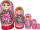 Handcrafted Matryoshka Stackable Nesting Dolls ON SALE! | FRONT: 5 pink polka-dot, stackable wooden dolls with hand-painted flowers | Pink Polka-Dot Matryoshka with Hand-Painted Flowers, 6" LIND-52 | Lindenhaus Imports in Helen, Ga