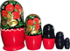 Handcrafted Matryoshka Stackable Nesting Dolls ON SALE! | BACK: 5 black and red, stackable wooden dolls with hand-painted strawberries | Black and Red Matryoshka with Hand-Painted Strawberries, 6" LIND-45 | Lindenhaus Imports in Helen, Ga