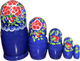 Handcrafted Matryoshka Stackable Nesting Dolls ON SALE! | BACK: 5 blue wooden dolls with hand-painted red flowers | Blue Matryoshka with Red Hand-Painted Flowers, 6" LIND-59 | Lindenhaus Imports in Helen, Ga