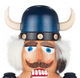 Authentic German Nutcrackers ON SALE! | Features real rabbit fur, hand-painted bright blue eyes with natural wood finish, fine blend of natural woods, traditional Wikinger (German for Viking) hat with wood horns, wooden spear and shield, lever on back to open and close mouth || The Wikinger (Viking) Nutcracker, 15" 023/N/017/D Handmade in the Erzgebirge region of Seiffen, Germany || Lindenhaus Imports in Helen, Ga