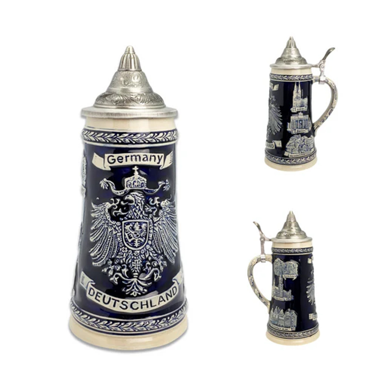 Cobalt Medieval Germany-Deutschland with Eagle Coat of Arms Beer Stein, 1L EHG