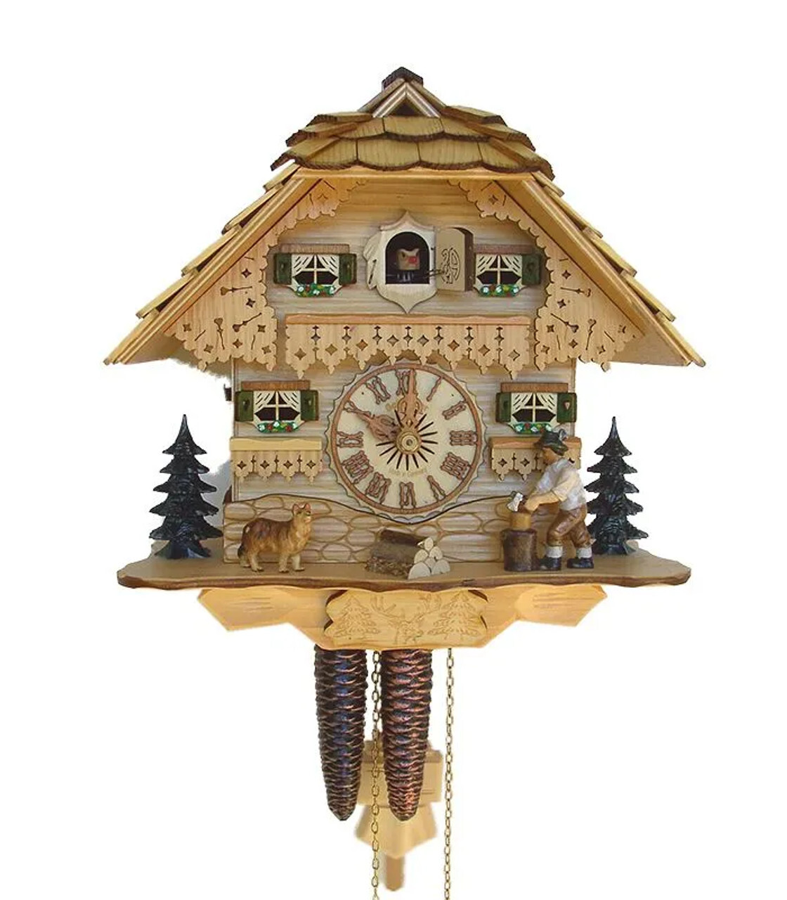 Woodchopper 1-Day Natural-Wood Finish Chalet German Cuckoo Clock