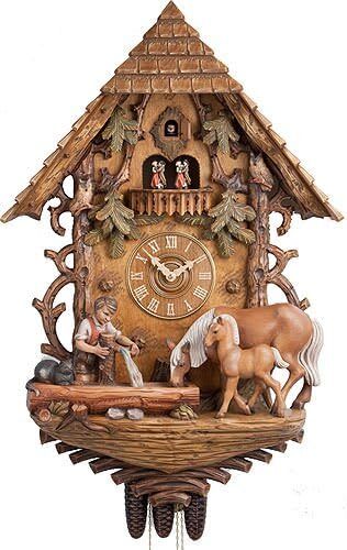 Hönes The Pony Well Musical 8-Day Massive Chalet German Cuckoo Clock 86297-8Tbu