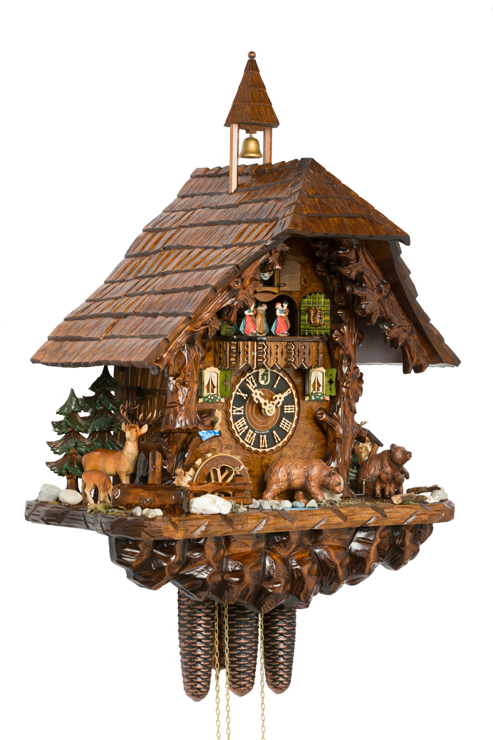 Hönes Jumping Bear Cubs Musical 8-Day Chalet German Cuckoo Clock 86760T