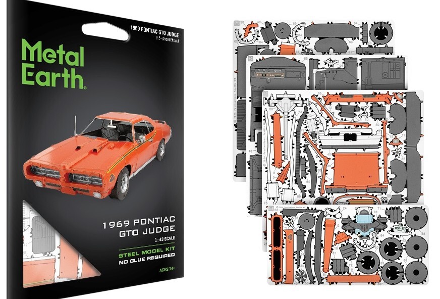 No glue required. Instructions included.  American Muscle Car 'The Judge' 1969 Pontiac GTO Metal Earth Model Kit ME1027