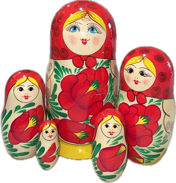 5-Piece Traditional Matryoshka Doll Set with Tulips, 7