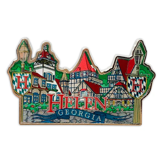 Alpine Village with Lamp Posts Helen, Ga Metal Magnet | Lindenhaus