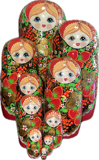 Handcrafted Red and Black Matryoshka with Hand-Painted Berries and