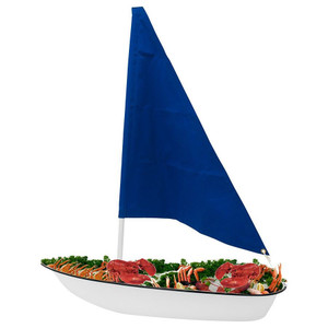 Buffet Enhancements 010SBOAT Jumbo Iced Seafood Sailboat Food Display, White Hull with Blue Fabric Sail
