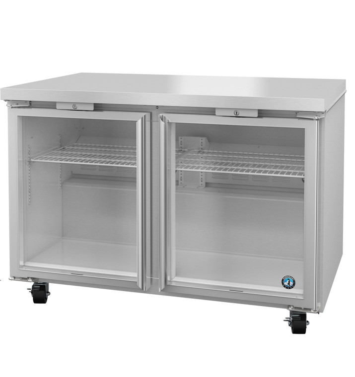 Hoshizaki UR48B-GLP01, Low Profile Refrigerator, Two Section Undercounter, Full Glass Door