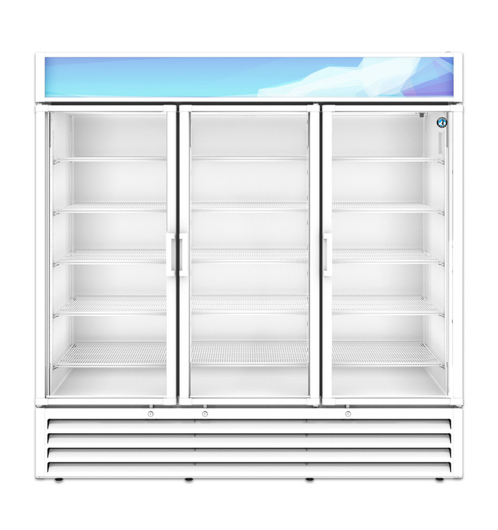 Hoshizaki RM-65-HC-WHT, Refrigerator, Three Section Glass Door Merchandiser  White Exterior