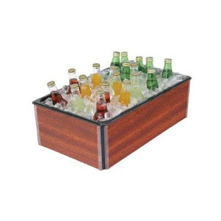 Buffet Enhancements Small Folding Beverage Display, Teak Frame, with Clear Bin