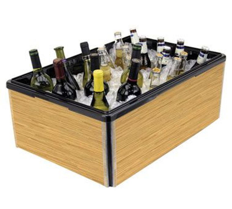 Buffet Enhancements Jumbo Folding Beverage Display, Bamboo Frame, with Clear Bin