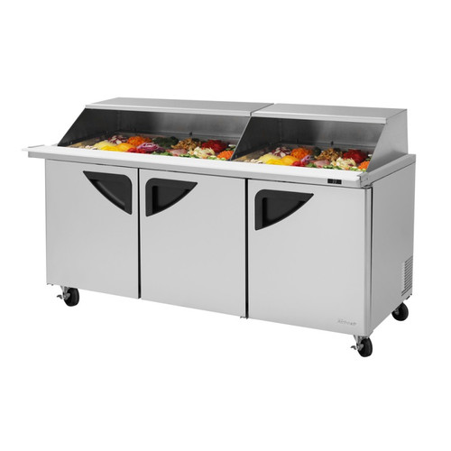 Turbo Air TST-72SD-30-N-SL Three Section Slide Back Lid Super Deluxe Series Mega Top Prep Table Refrigerator