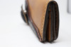 Brown hand & machine stitched leather Long Bill Wallet with chain side view