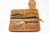 Brown hand & machine stitched leather Long Bill Wallet open view.