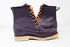 Boots, moc toe, purple, violeta, Womens 8, unisex, oil & slip resistant soles, white soles, high top boots, custom boots, custom boot sizes, made to order boots, handmade leather boots, work boots, el gato montes