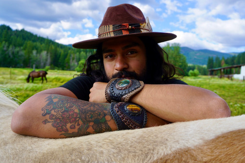 Leather and Stone Cuff Bracelet