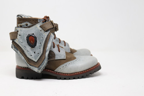 Women's Green and Gray Handmade Leather Boots *Gunslinger* -Made to Order