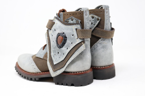 Women's Green and Gray Handmade Leather Boots *Gunslinger* -Made to Order