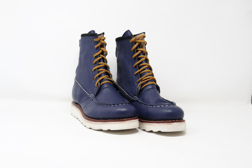 Boots, moc toe, blue, azul, womens 6, unisex, oil & slip resistant soles, white soles, high top boots, custom boots, custom boot sizes, made to order boots, handmade leather boots, work boots, el gato montes