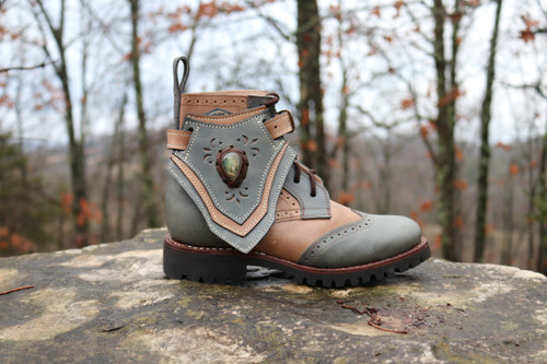 Women's Gray and Beige Handmade Leather Boots *Gunslinger*- Made to Order