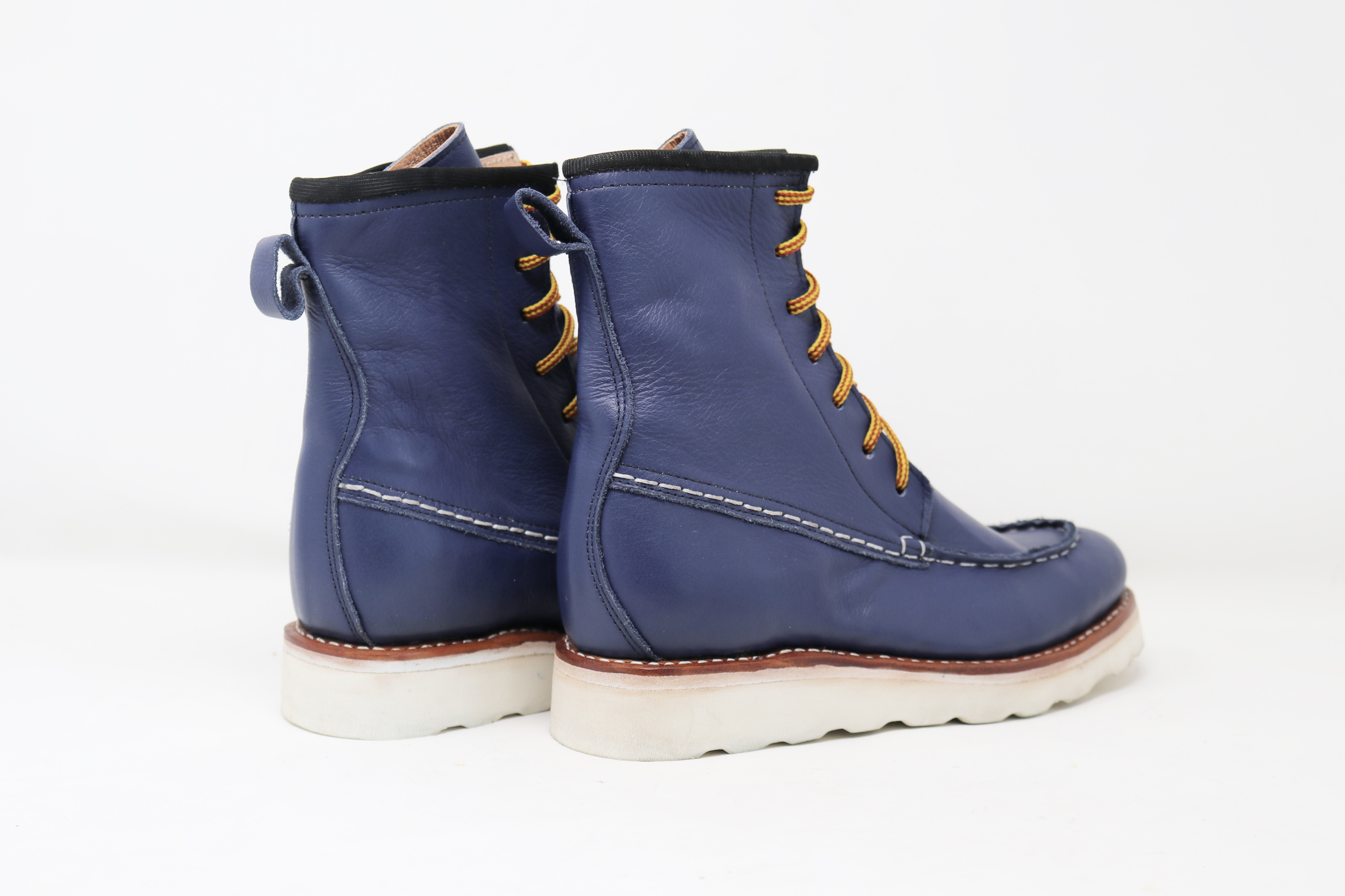 Blue moc top toe boots