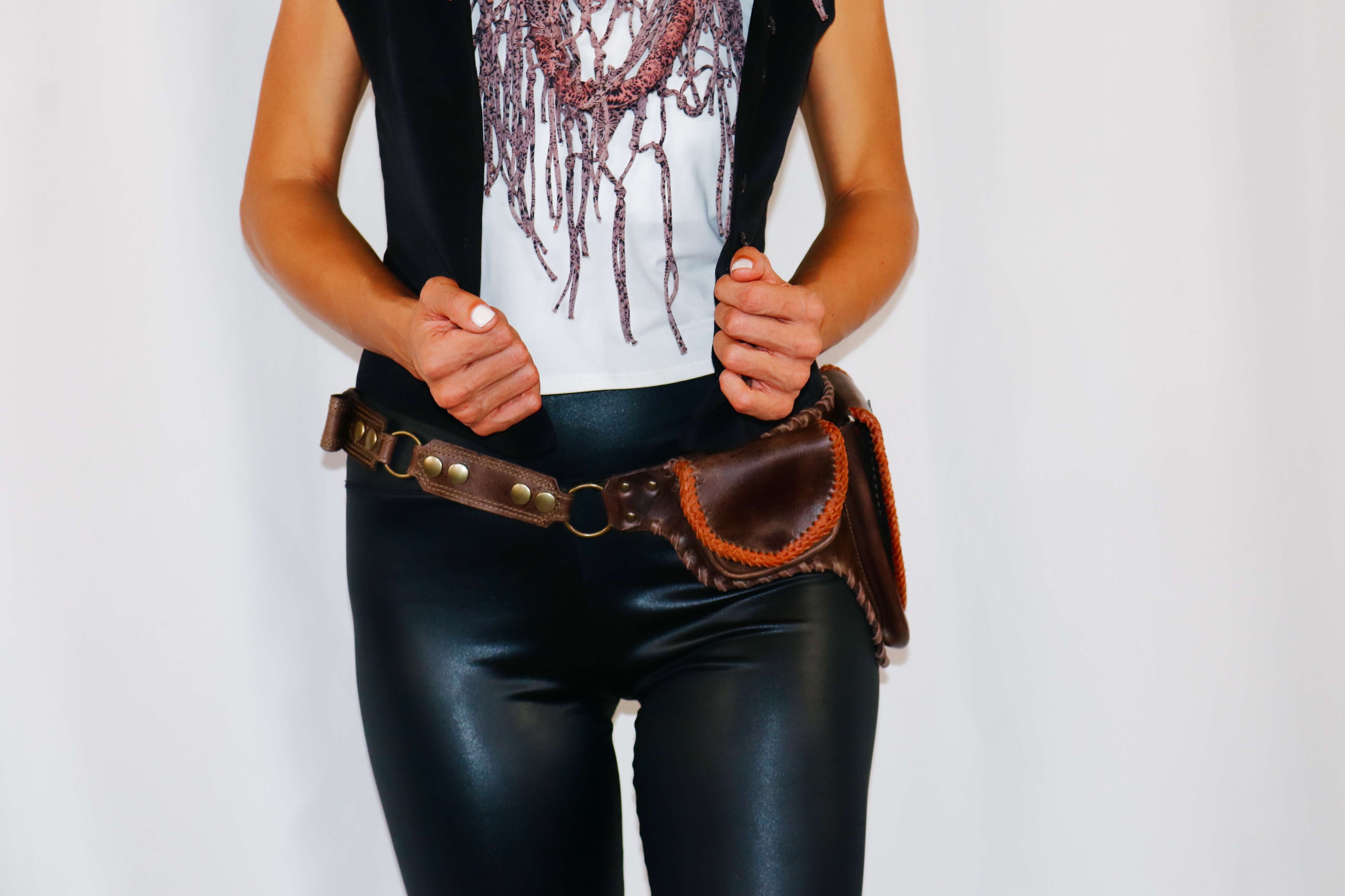 Red Handmade Leather Utility Belt Bag With Chrysocolla