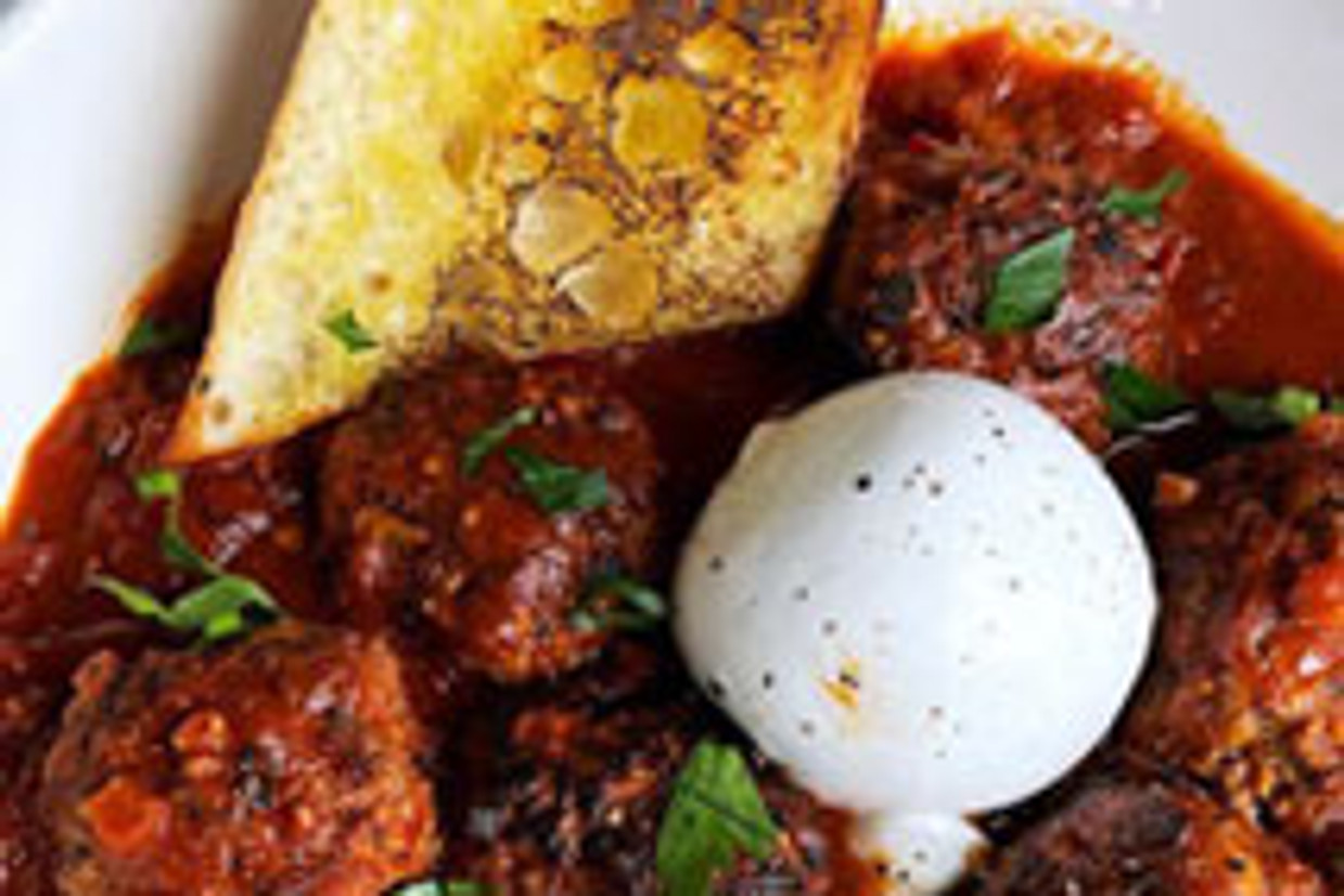 Spicy Pork & Beef Meatballs with Burrata Cheese Spicy Pork & Beef Meatballs with Burrata Cheese