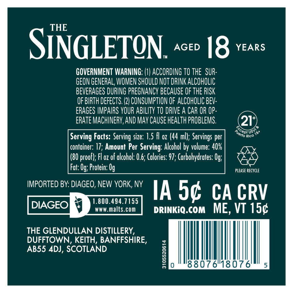 Singleton 18 Year Single Malt Scotch