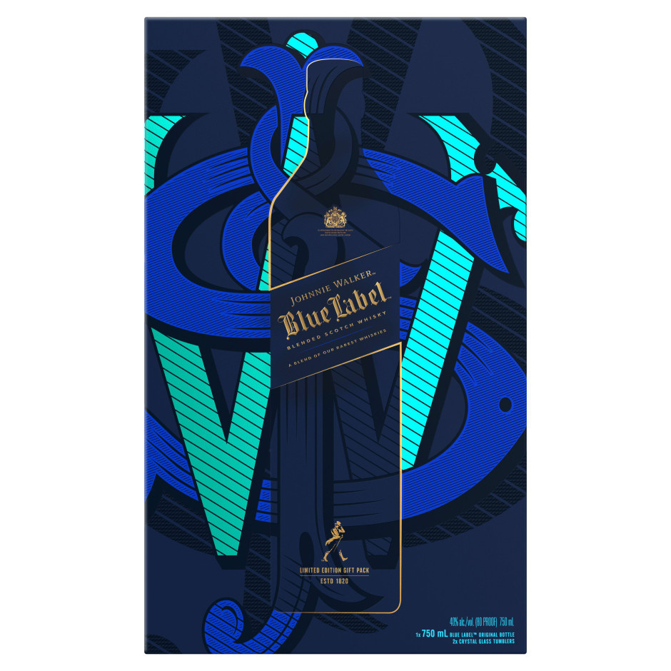 Johnnie Walker Blue Label Scotch with Glasses