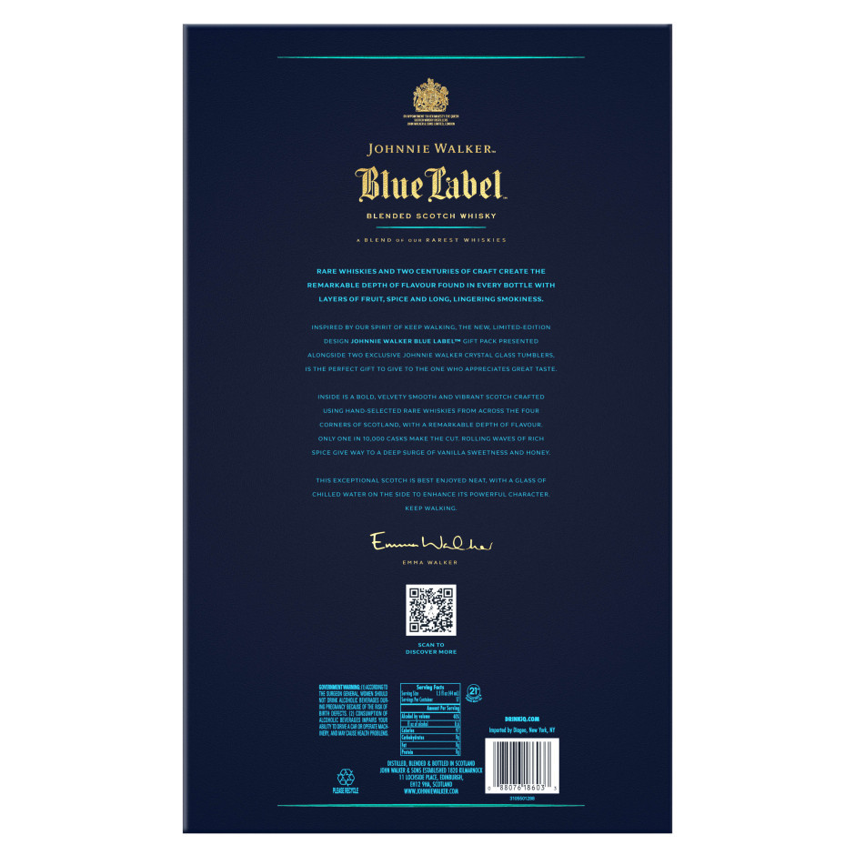 Johnnie Walker Blue Label Scotch with Glasses