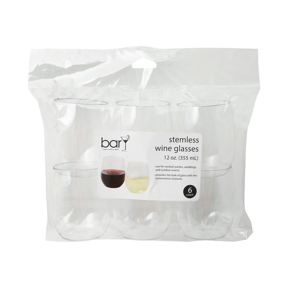 BarY3 Stemless Plastic Wine Glasses 6 Count