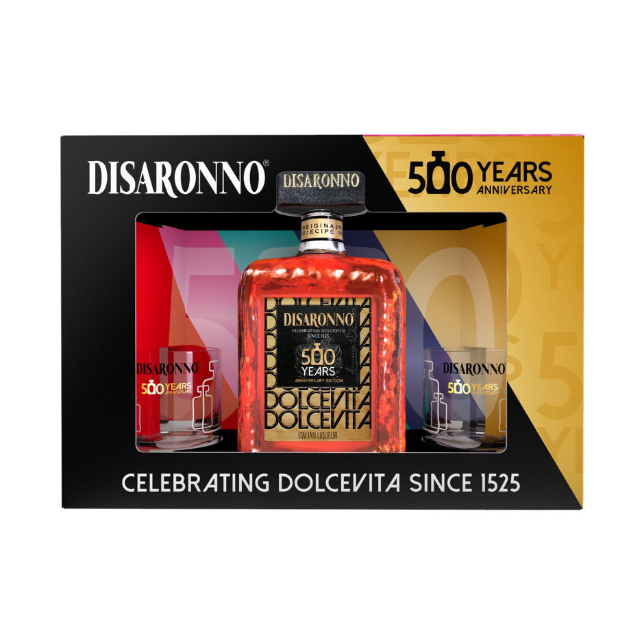 Disaronno Amaretto 500 Year Anniversary Limited Edition with Glasses