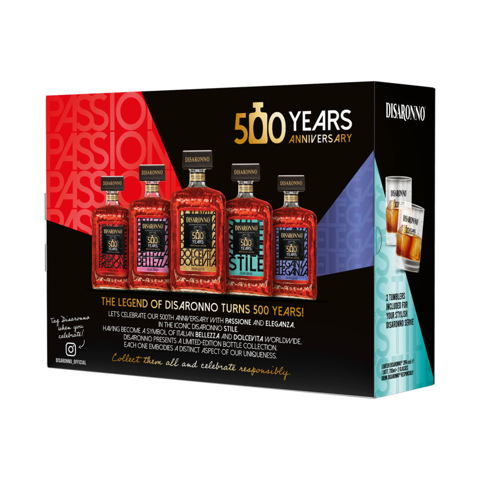 Disaronno Amaretto 500 Year Anniversary Limited Edition with Glasses