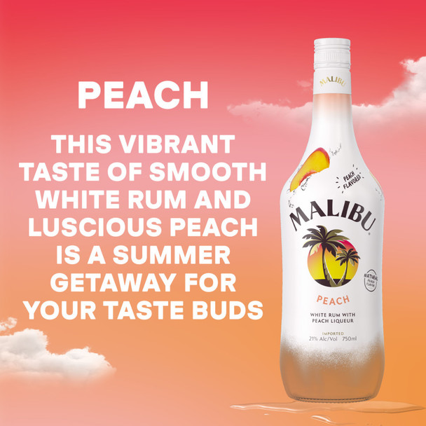 Malibu Caribbean Rum with Peach Liqueur - 750 mL - 750ML - Glass