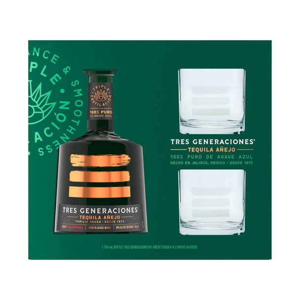 Tres Generaciones Anejo Tequila with Glasses - 750 mL - Set - Glass