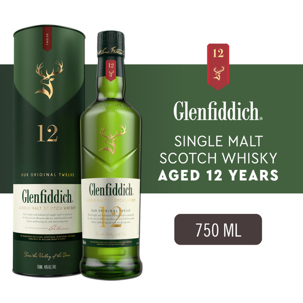 Glenfiddich 12 Year Old Single Malt Scotch Whisky - 750 mL - 750ML - Glass