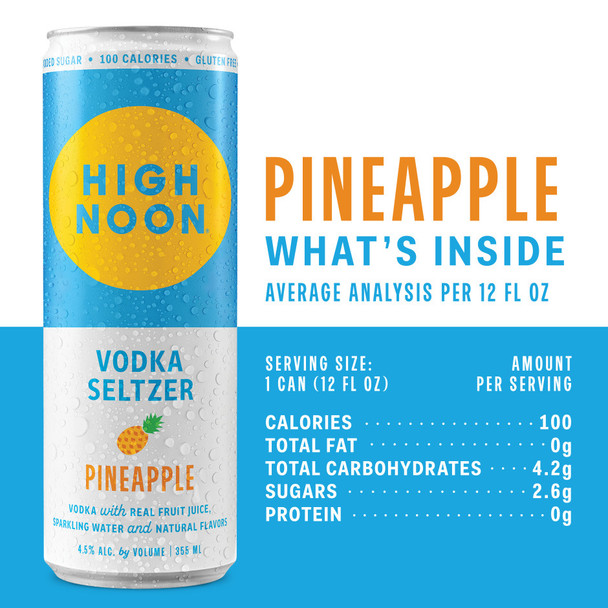 High Noon Sun Sips Pineapple Hard Seltzer - 355 mL - 4-PK