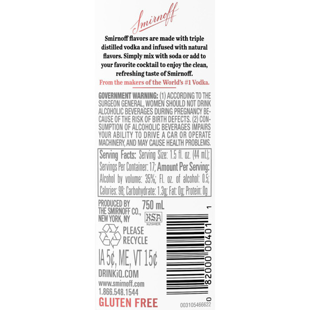 Smirnoff Vanilla Vodka - 750 mL - 750ML - Glass