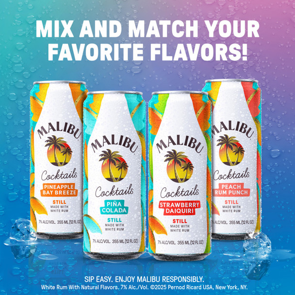 Malibu Pina Colada Ready to Drink Rum Cocktail - 355 mL - 4-PK - Aluminum